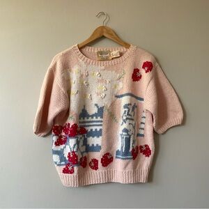 Susan Bristol vintage 80s strawberry sweater hand knit & hand embroidered